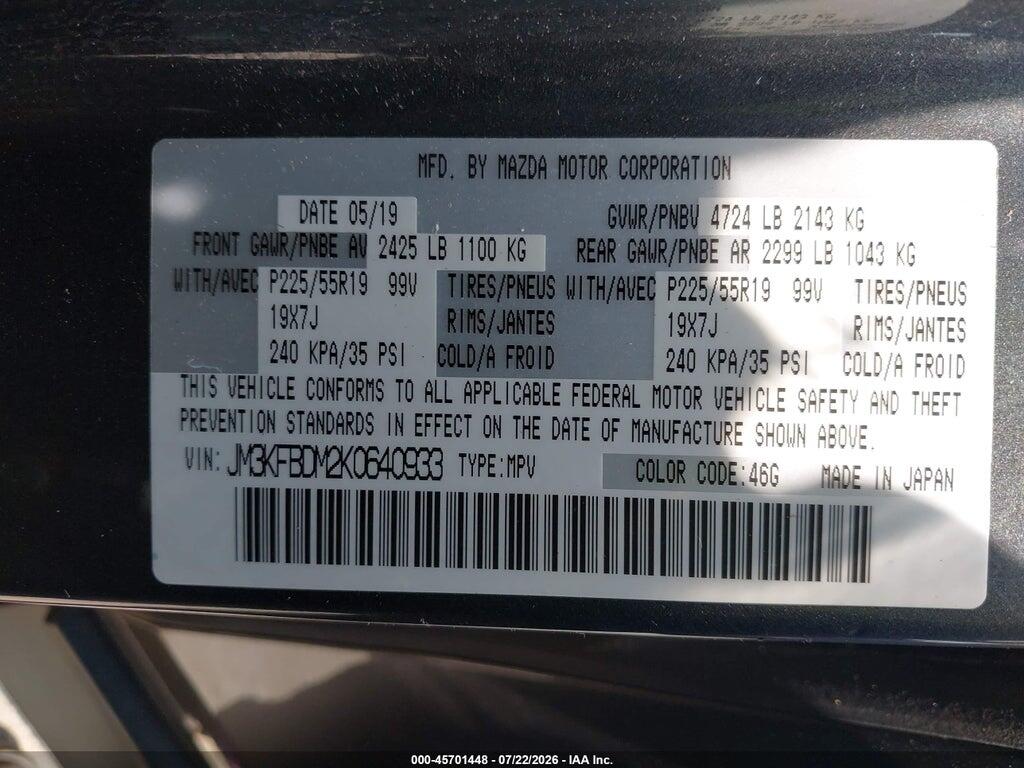 JM3KFBDM2K0640933 2019 MAZDA CX-5 photo no. 9