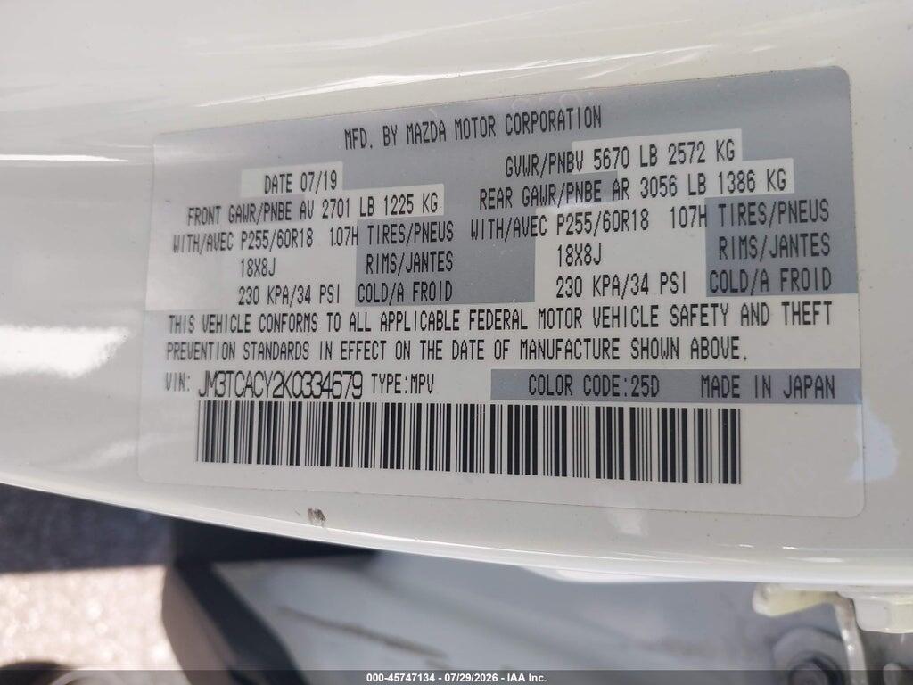 JM3TCACY2K0334679 2019 MAZDA CX-9 photo no. 9