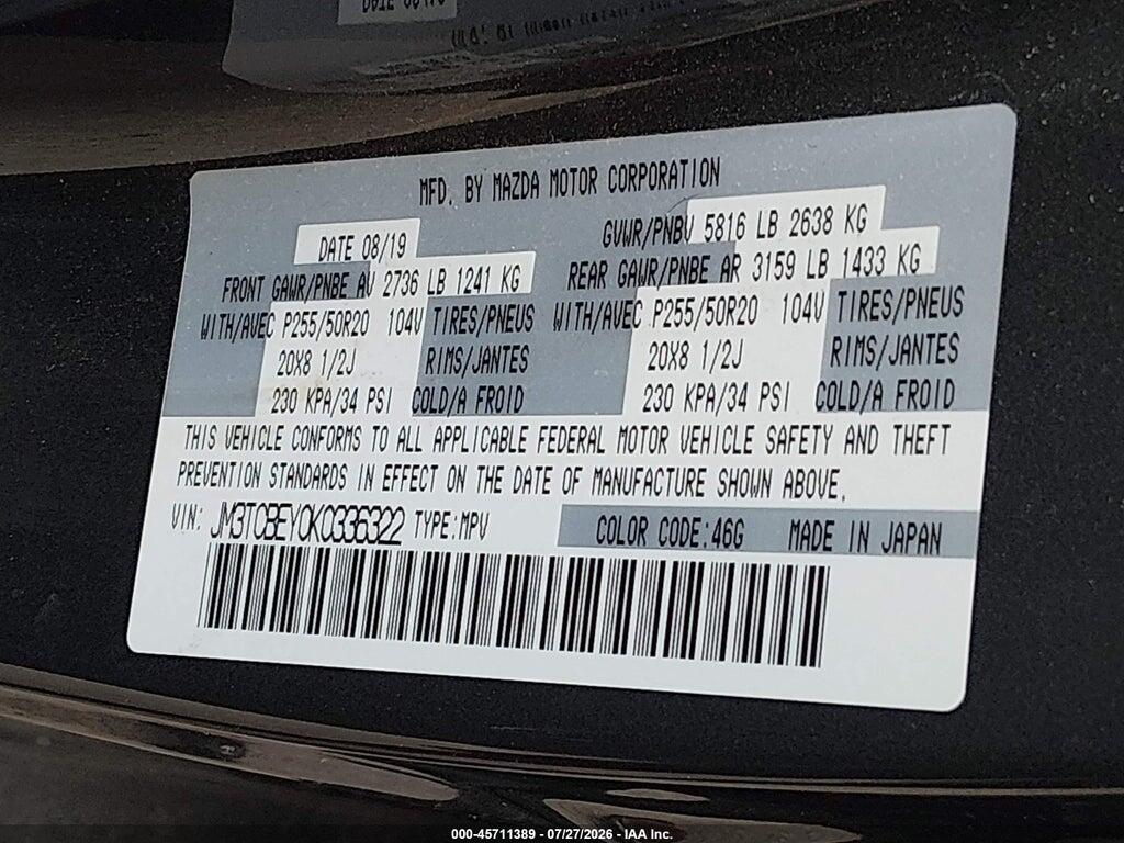 JM3TCBEY0K0336322 2019 MAZDA CX-9 photo no. 9