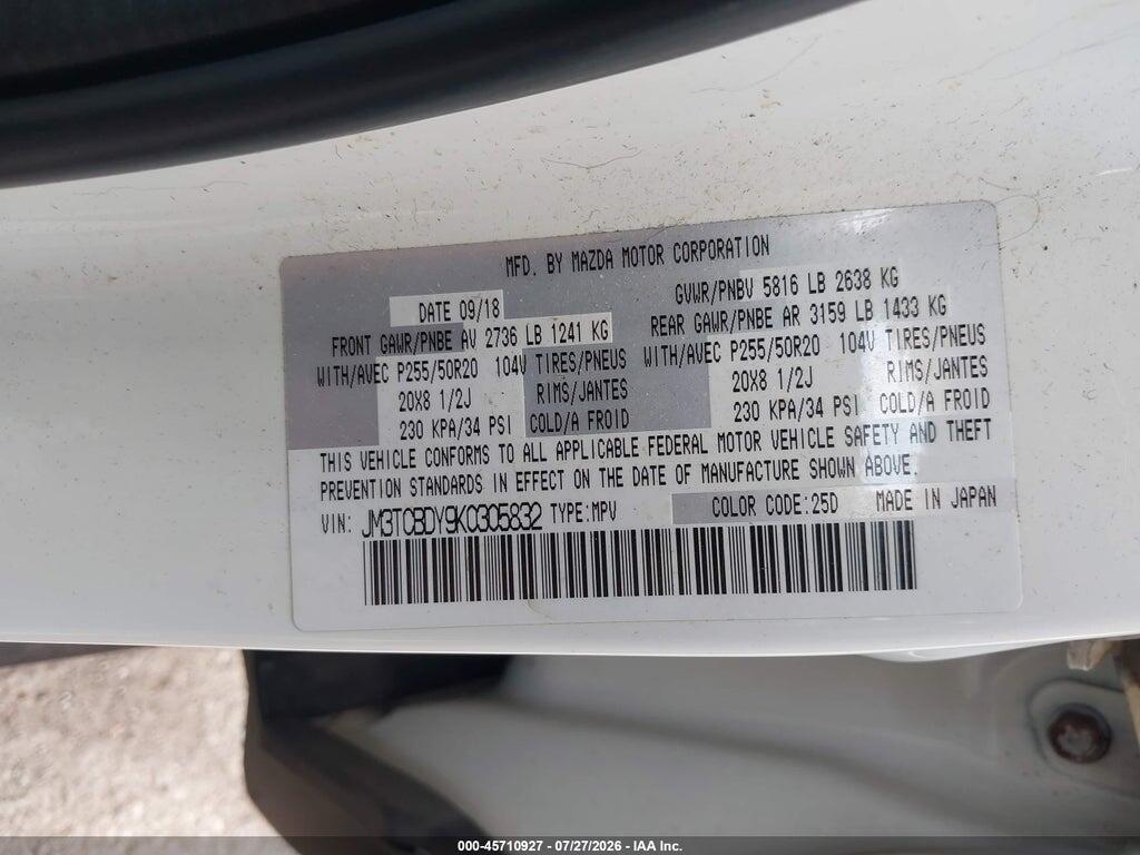JM3TCBDY9K0305832 2019 MAZDA CX-9 photo no. 9