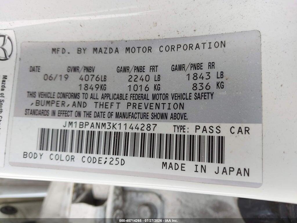 JM1BPANM3K1144287 2019 MAZDA MAZDA3 photo no. 9