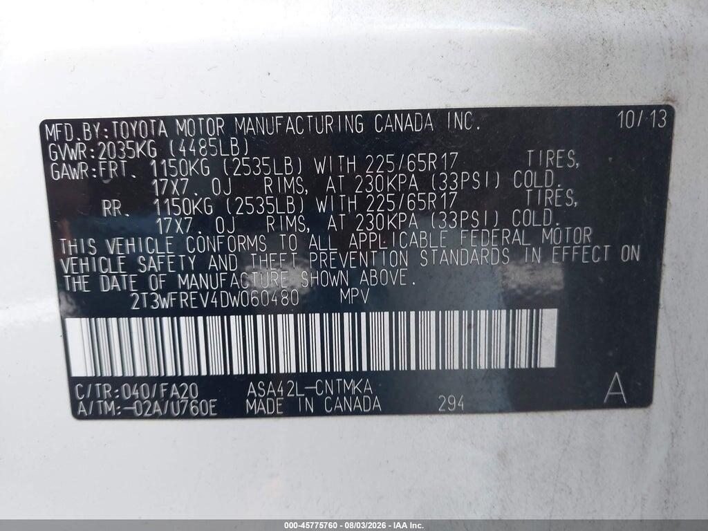 2T3WFREV4DW060480 2013 TOYOTA RAV4 photo no. 9