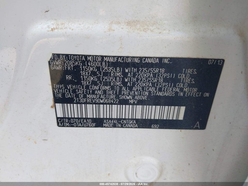 2T3DFREV9DW068422 2013 TOYOTA RAV4 photo no. 8