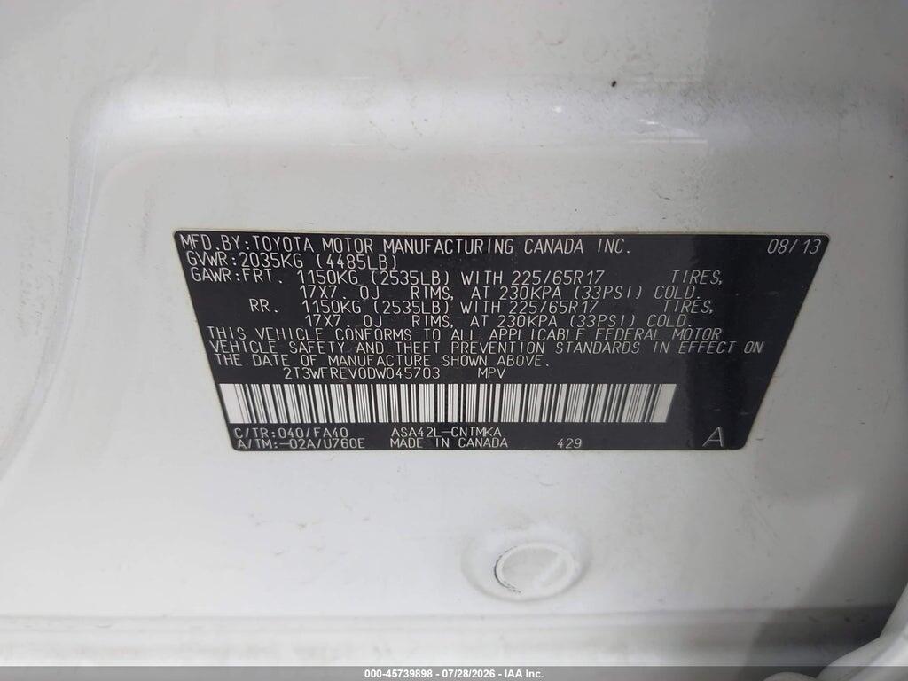 2T3WFREV0DW045703 2013 TOYOTA RAV4 photo no. 9