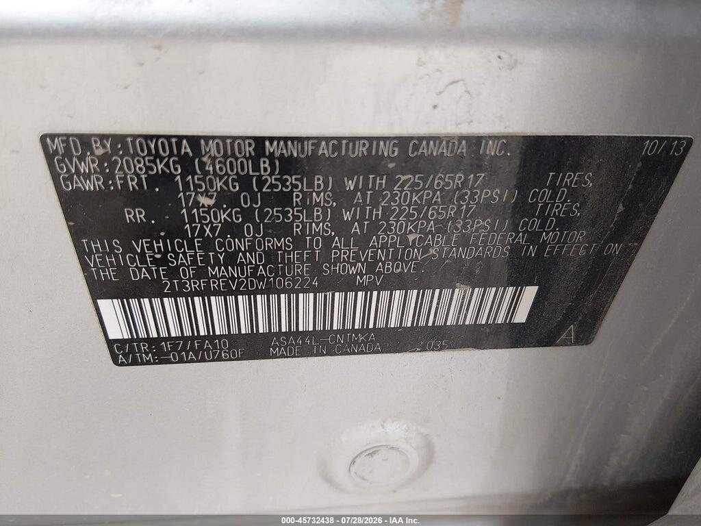 2T3RFREV2DW106224 2013 TOYOTA RAV4 photo no. 9