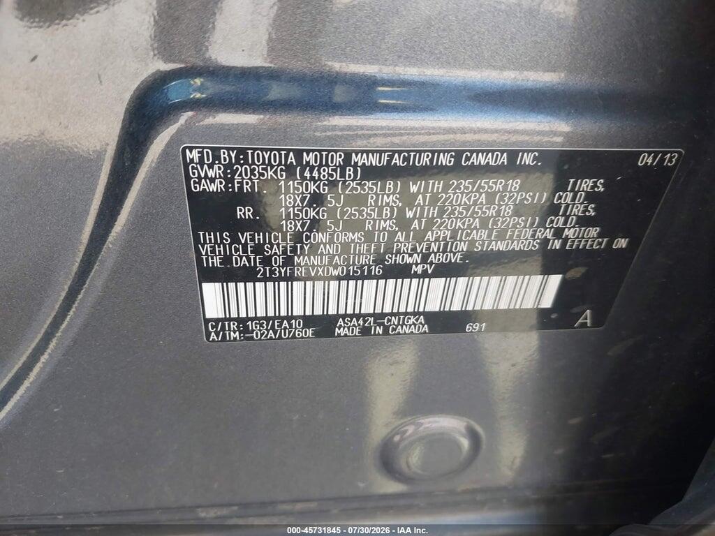 2T3YFREVXDW015116 2013 TOYOTA RAV4 photo no. 9