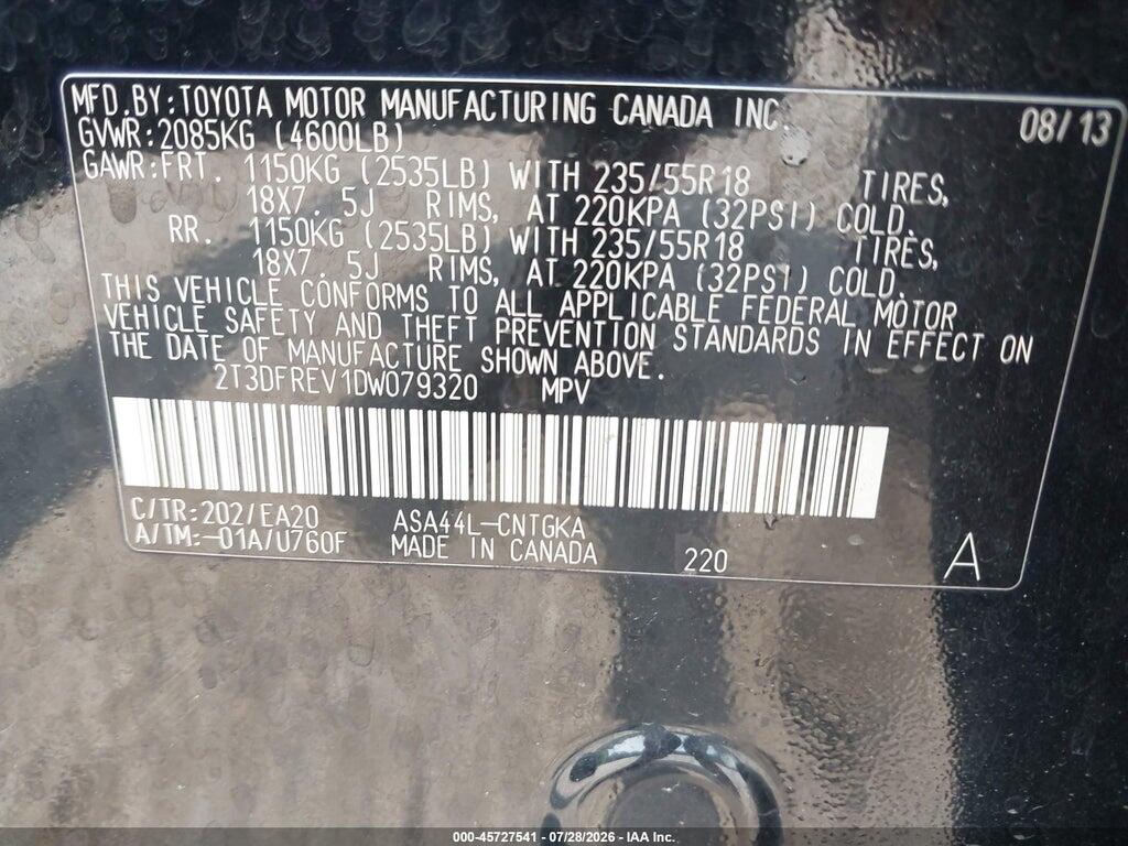 2T3DFREV1DW079320 2013 TOYOTA RAV4 photo no. 9