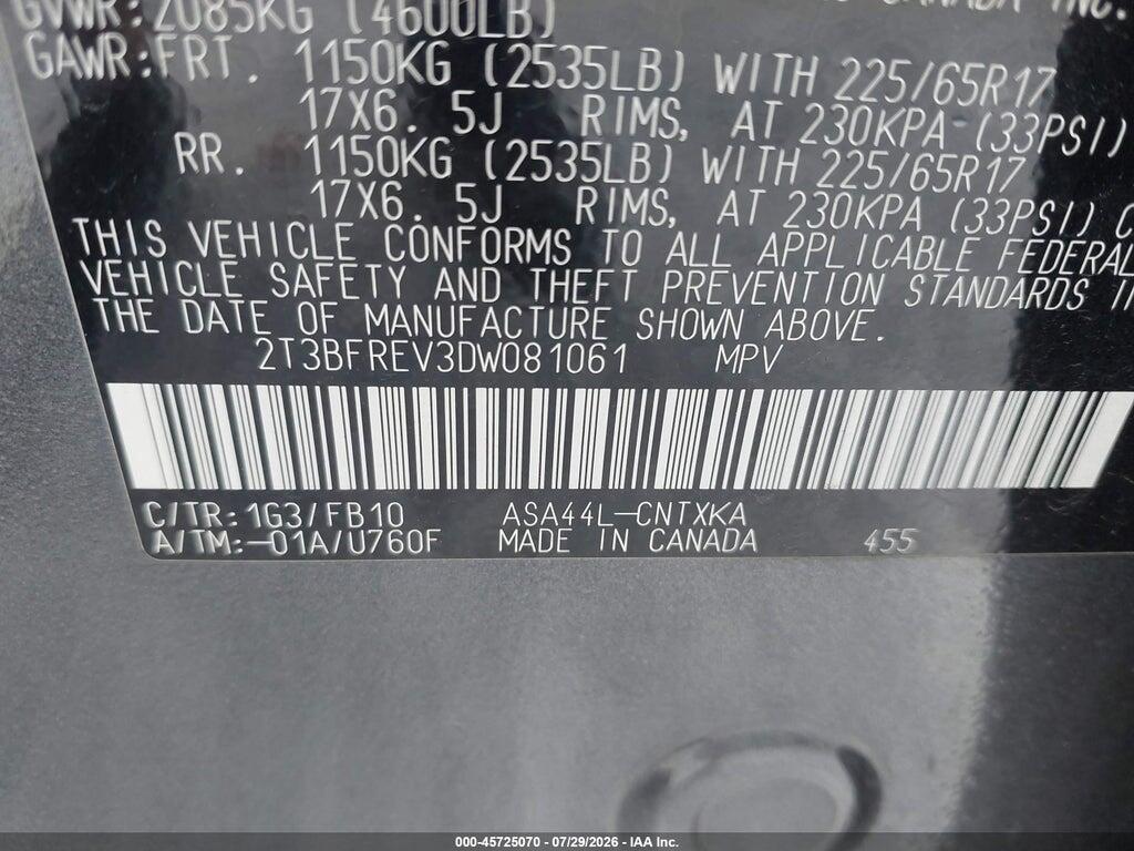 2T3BFREV3DW081061 2013 TOYOTA RAV4 photo no. 9