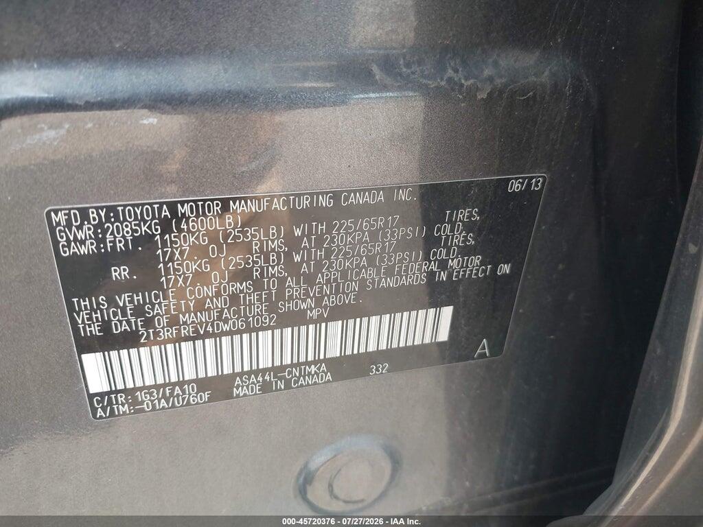 2T3RFREV4DW061092 2013 TOYOTA RAV4 photo no. 9