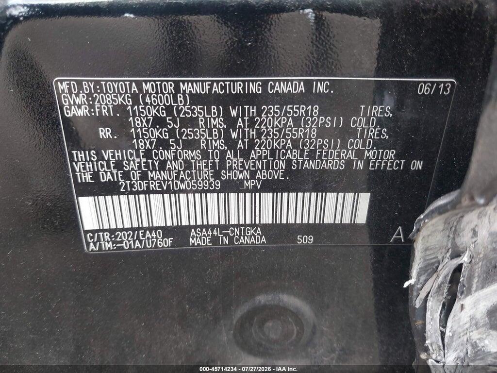 2T3DFREV1DW059939 2013 TOYOTA RAV4 photo no. 9