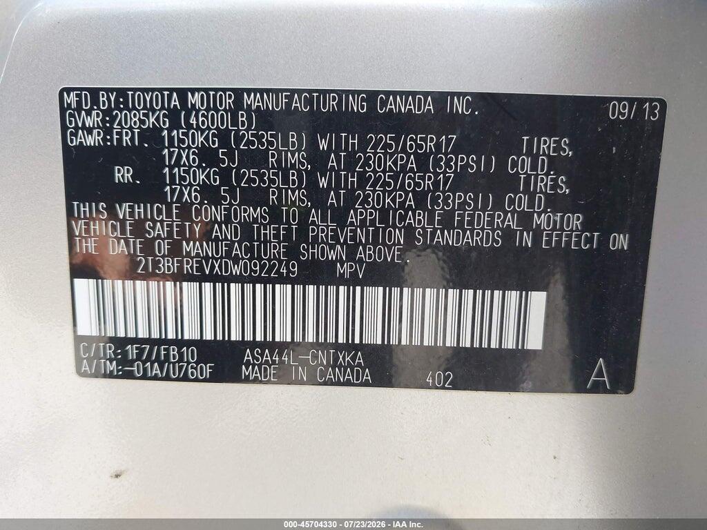 2T3BFREVXDW092249 2013 TOYOTA RAV4 photo no. 9