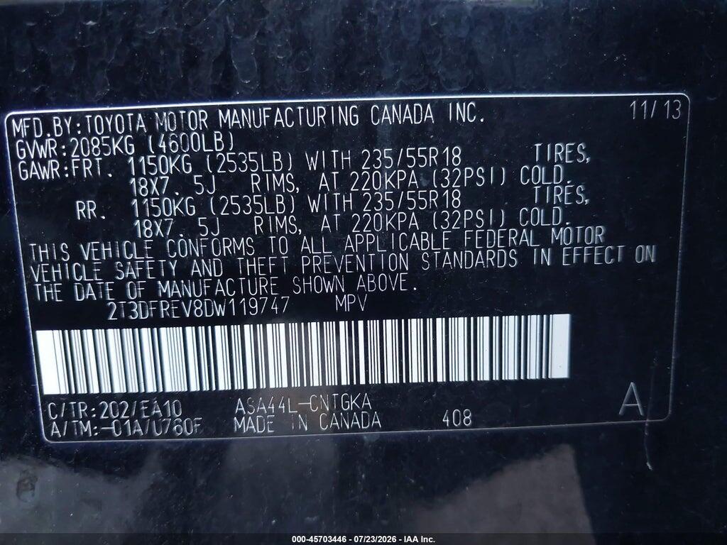 2T3DFREV8DW119747 2013 TOYOTA RAV4 photo no. 9