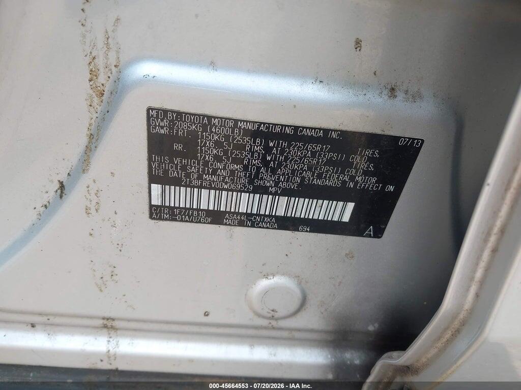 2T3BFREV0DW069529 2013 TOYOTA RAV4 photo no. 9