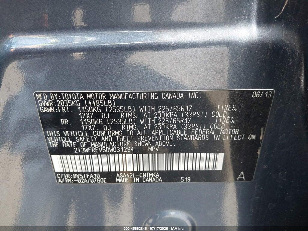 2T3WFREV5DW031294 2013 TOYOTA RAV4 photo no. 9