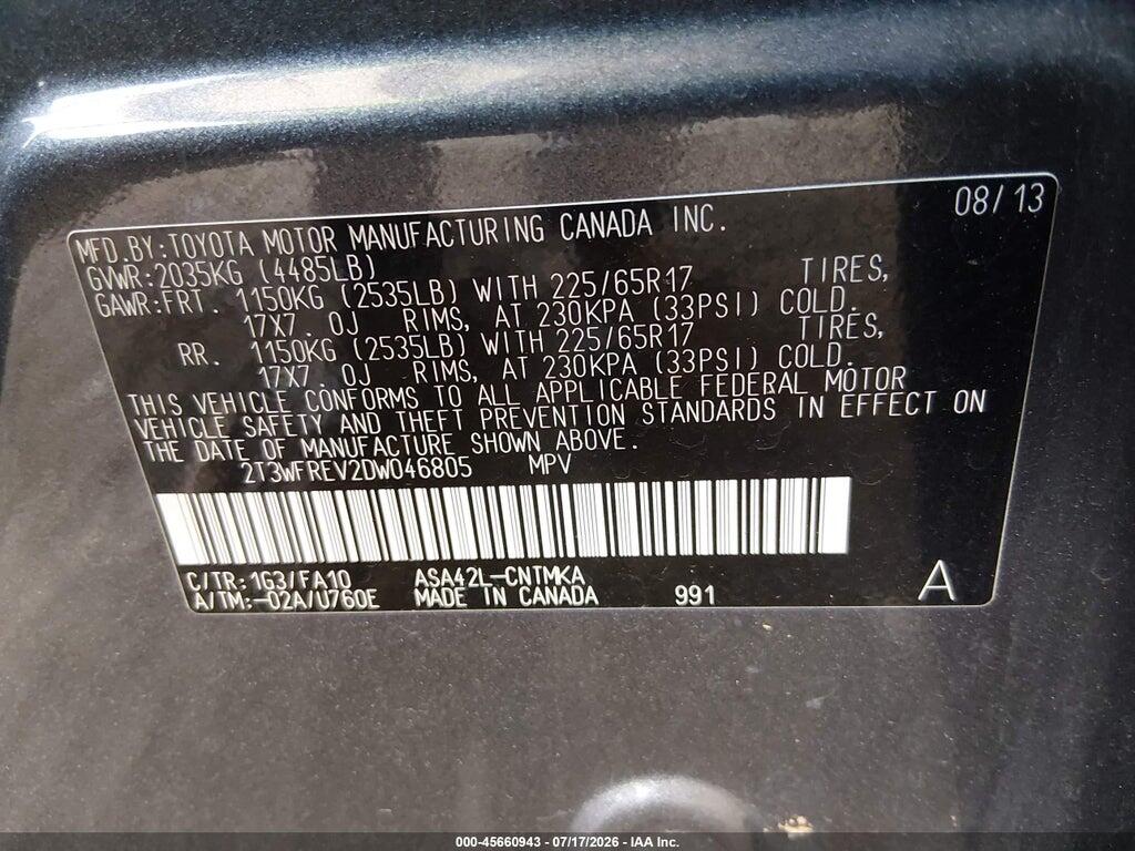2T3WFREV2DW046805 2013 TOYOTA RAV4 photo no. 9