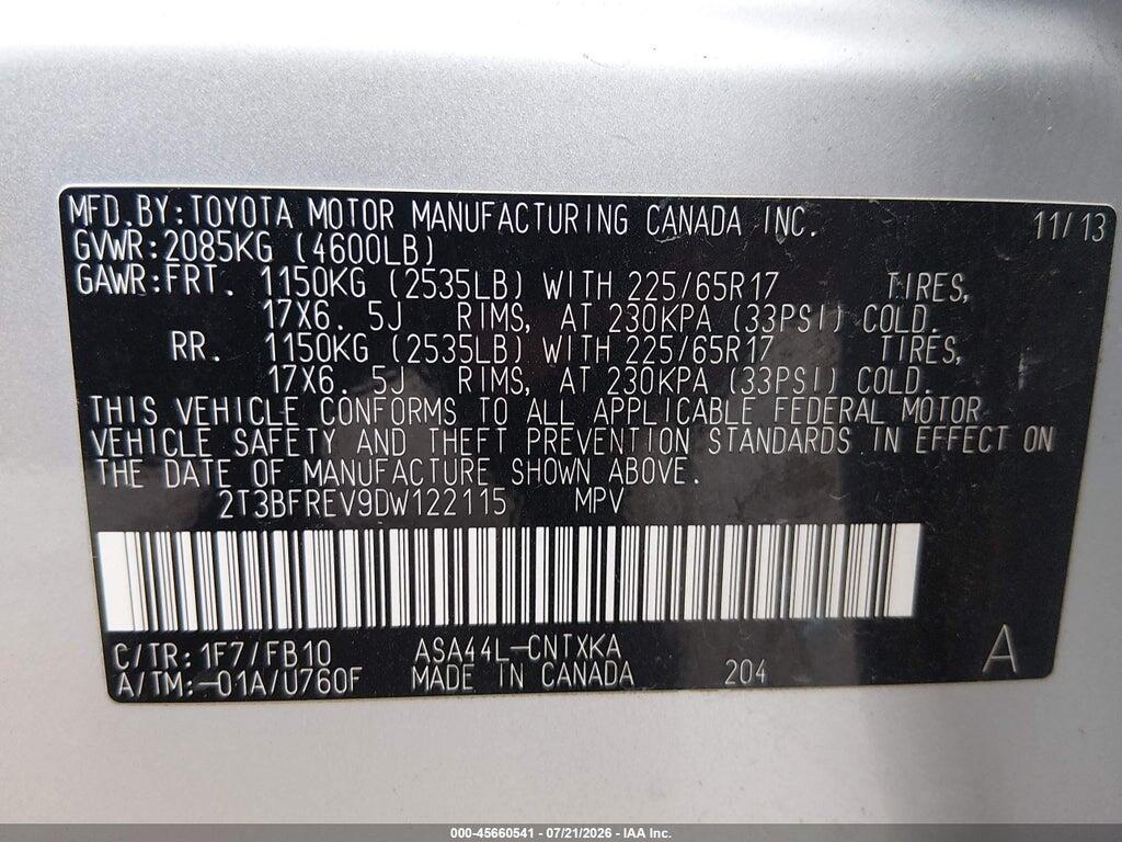 2T3BFREV9DW122115 2013 TOYOTA RAV4 photo no. 9