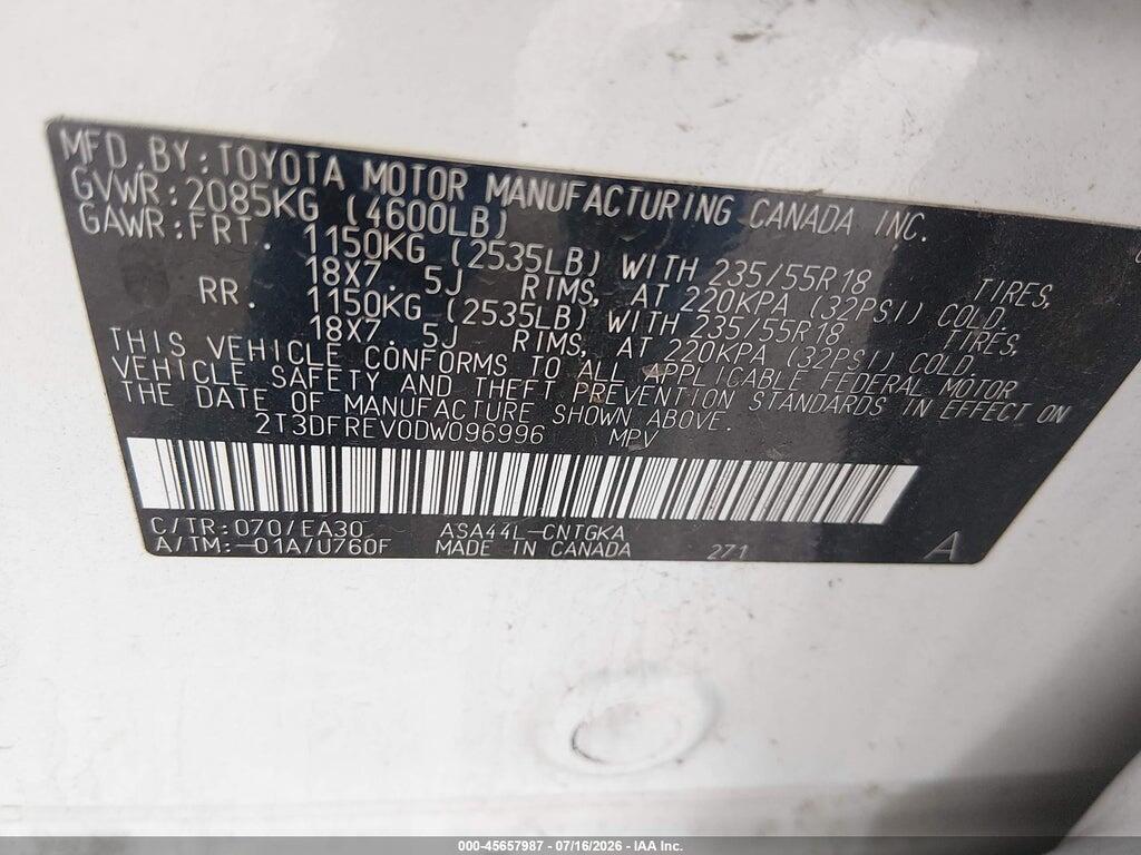 2T3DFREV0DW096996 2013 TOYOTA RAV4 photo no. 9