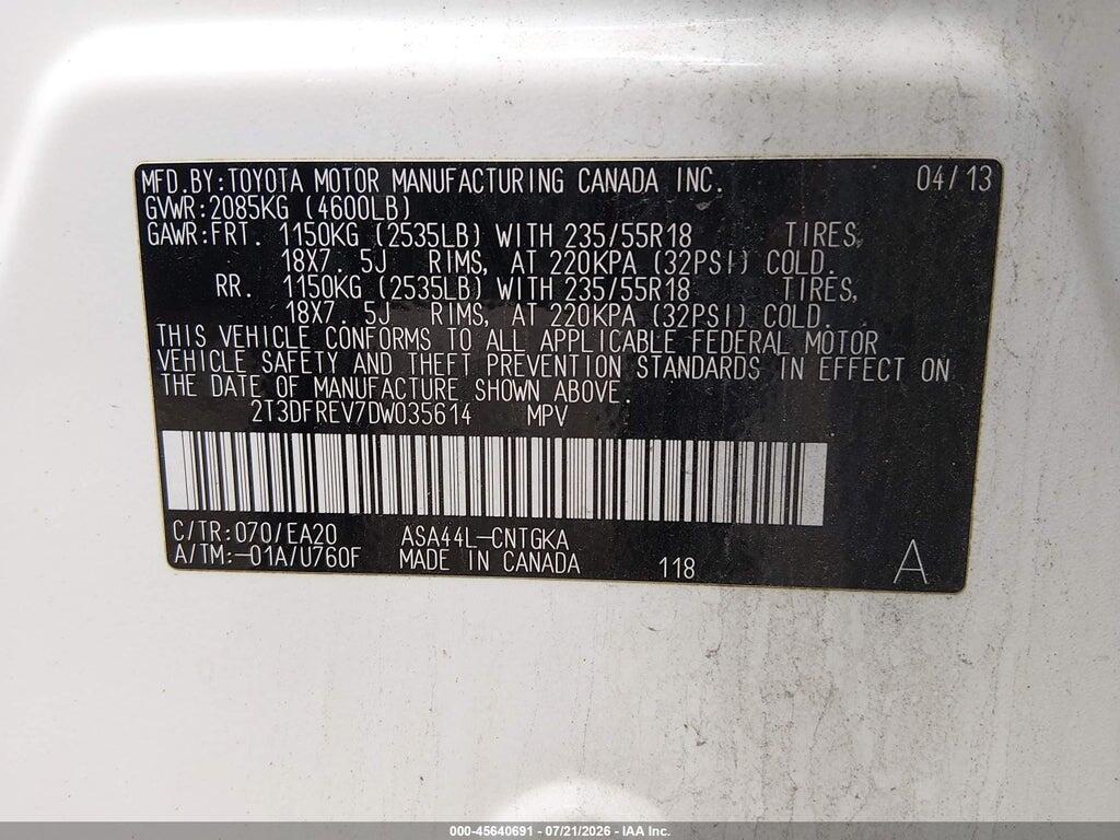 2T3DFREV7DW035614 2013 TOYOTA RAV4 photo no. 9