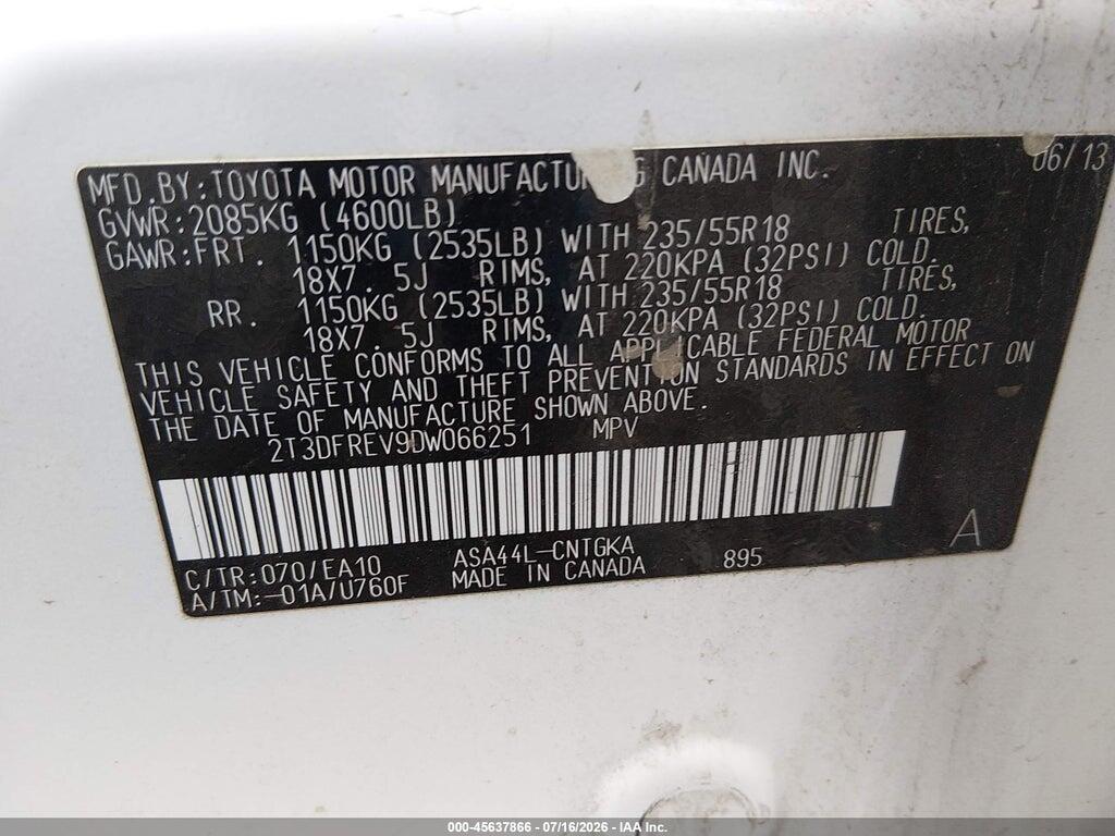 2T3DFREV9DW066251 2013 TOYOTA RAV4 photo no. 9