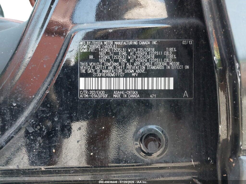 2T3DFREV8DW011127 2013 TOYOTA RAV4 photo no. 9