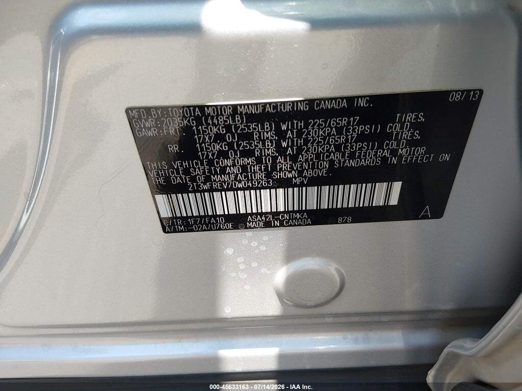 2T3WFREV7DW049263 2013 TOYOTA RAV4 photo no. 9