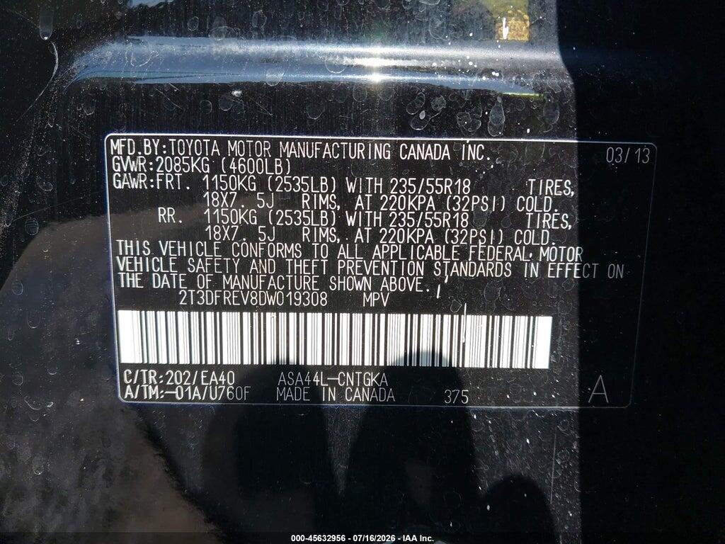 2T3DFREV8DW019308 2013 TOYOTA RAV4 photo no. 9