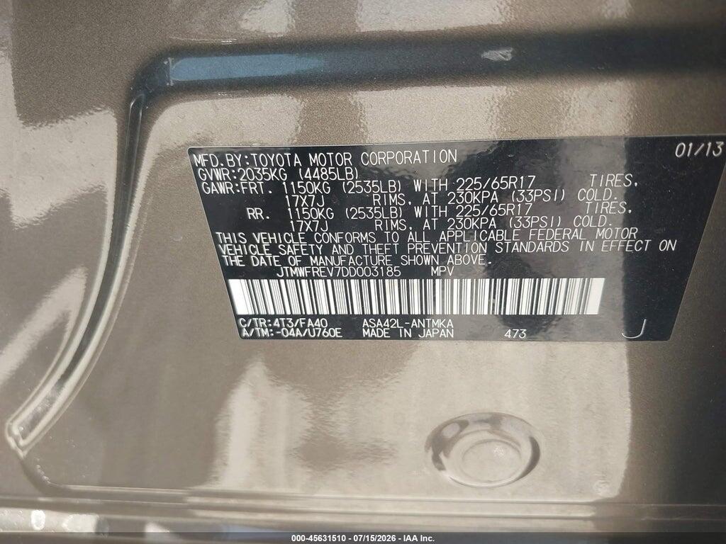 JTMWFREV7DD003185 2013 TOYOTA RAV4 photo no. 9