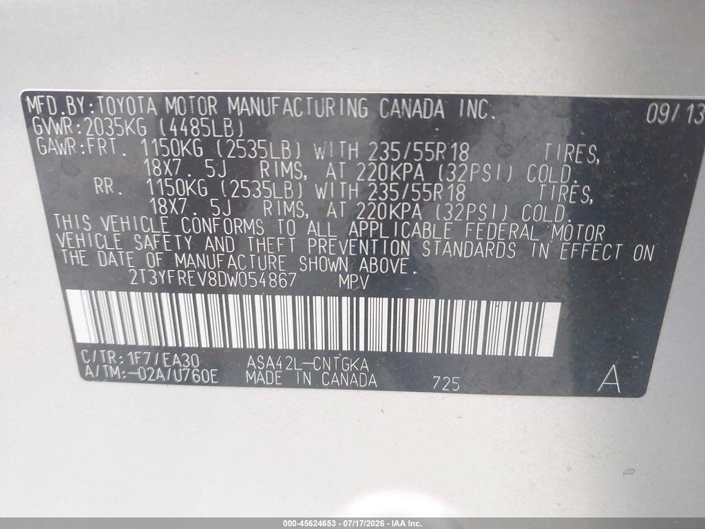2T3YFREV8DW054867 2013 TOYOTA RAV4 photo no. 9
