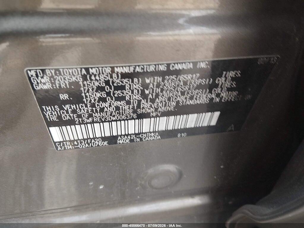2T3WFREV3DW006376 2013 TOYOTA RAV4 photo no. 9