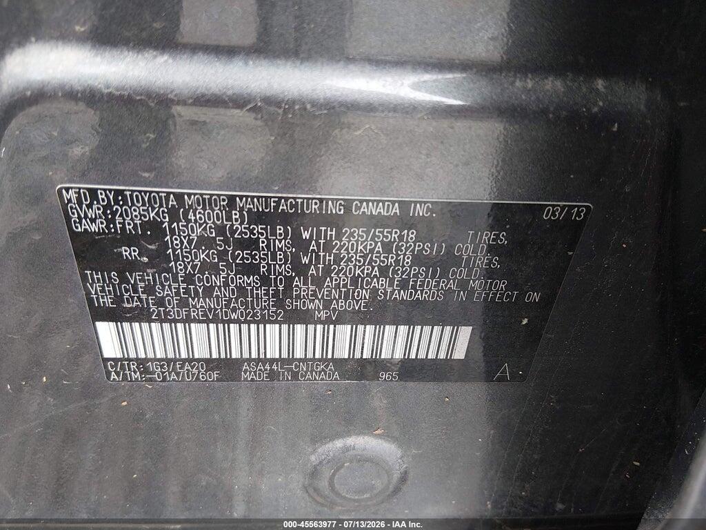 2T3DFREV1DW023152 2013 TOYOTA RAV4 photo no. 9