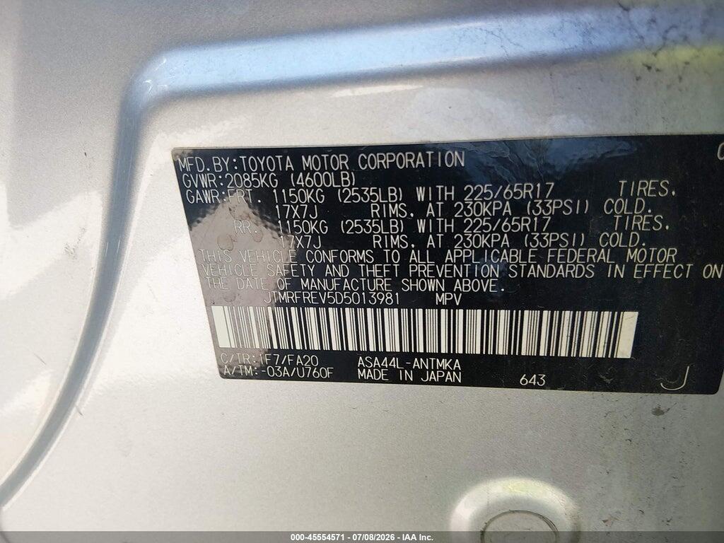 JTMRFREV5D5013981 2013 TOYOTA RAV4 photo no. 9
