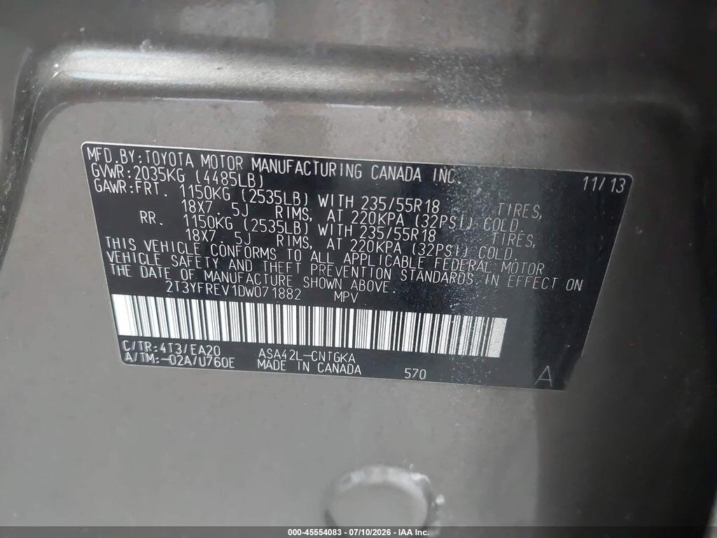 2T3YFREV1DW071882 2013 TOYOTA RAV4 photo no. 9