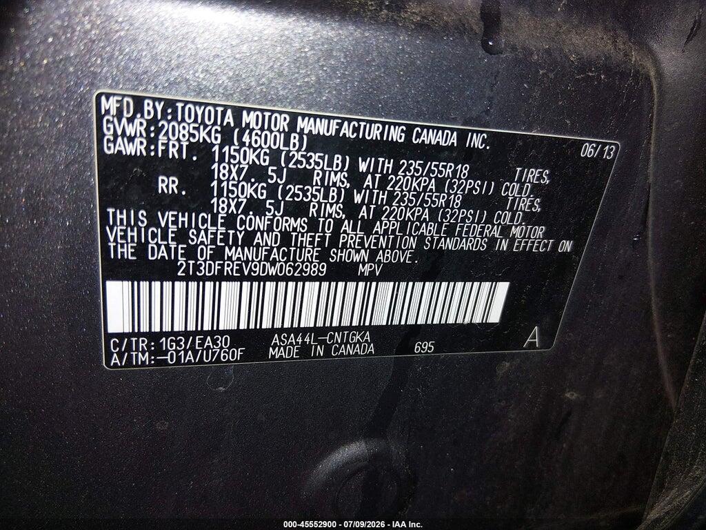 2T3DFREV9DW062989 2013 TOYOTA RAV4 photo no. 9