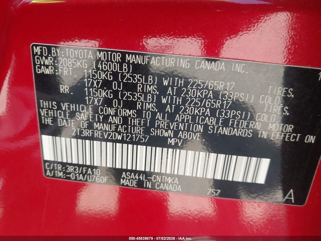 2T3RFREV2DW121757 2013 TOYOTA RAV4 photo no. 9