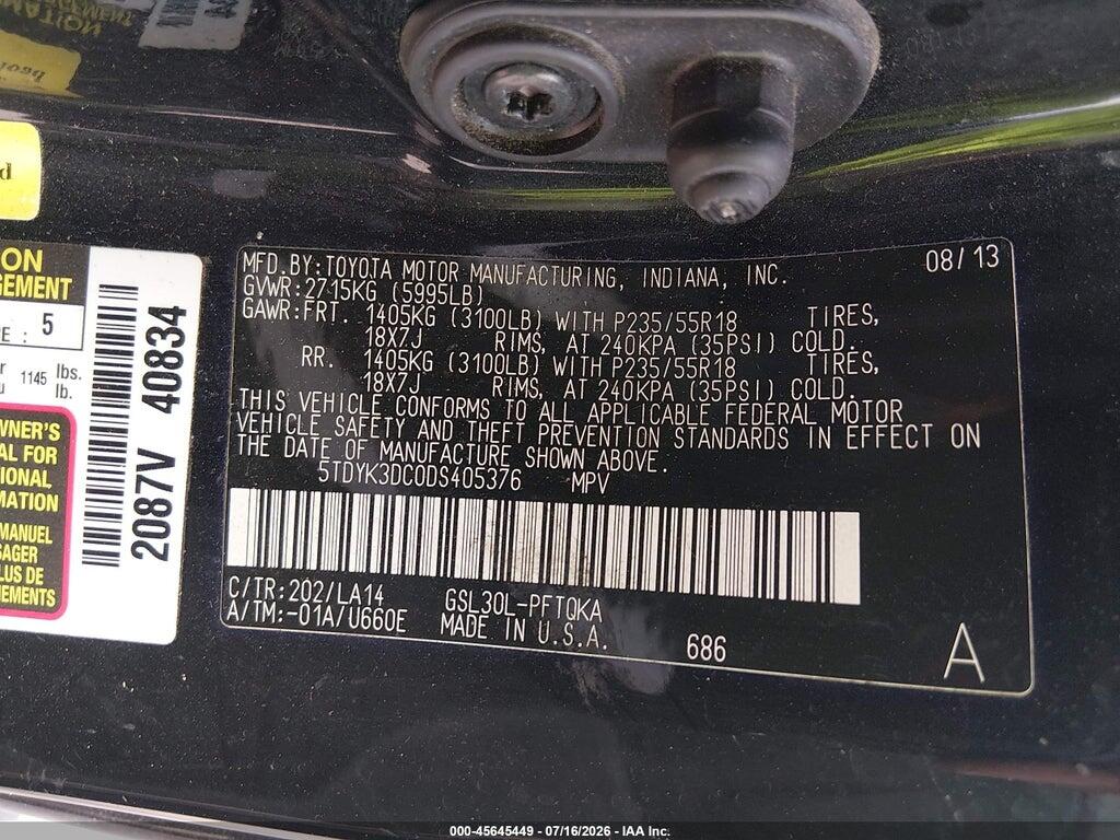 5TDYK3DC0DS405376 2013 TOYOTA SIENNA photo no. 9