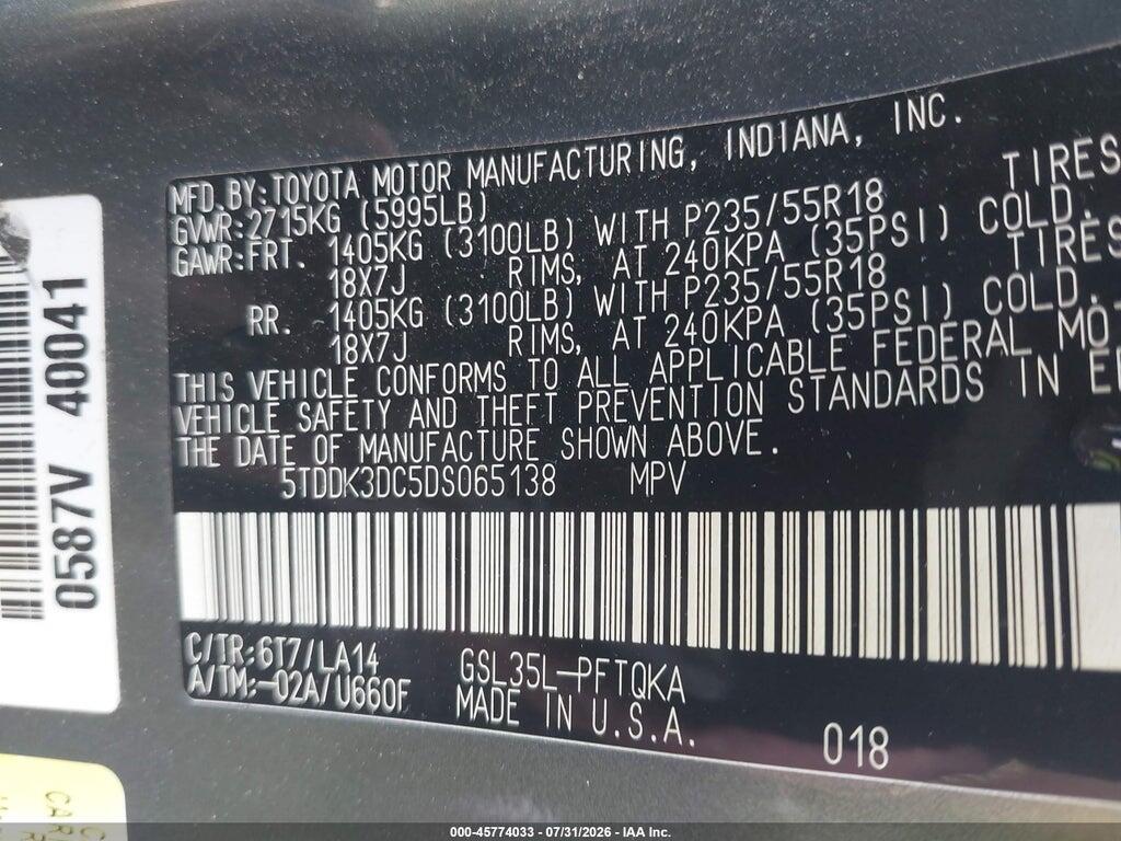 5TDDK3DC5DS065138 2013 TOYOTA SIENNA photo no. 9