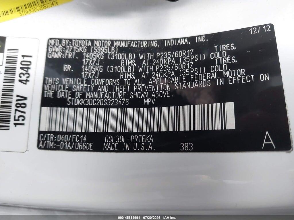 5TDKK3DC2DS323476 2013 TOYOTA SIENNA photo no. 9