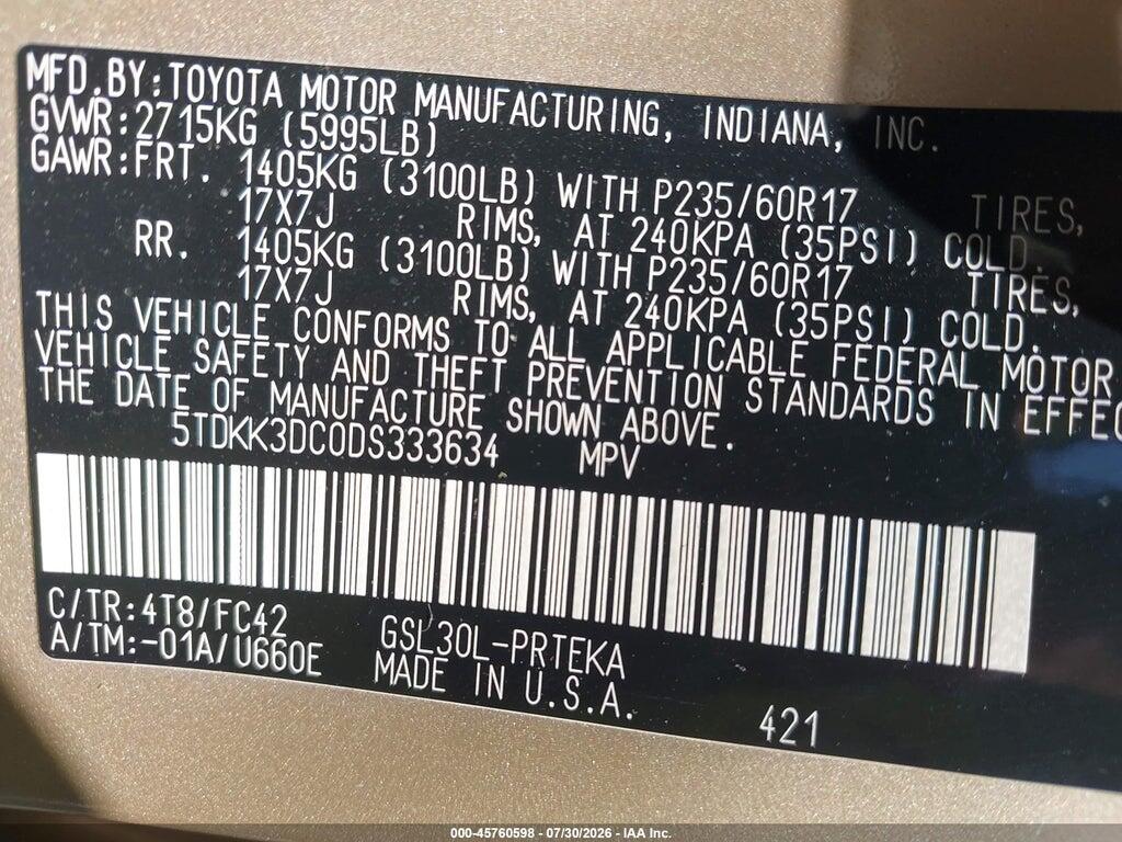 5TDKK3DC0DS333634 2013 TOYOTA SIENNA photo no. 9