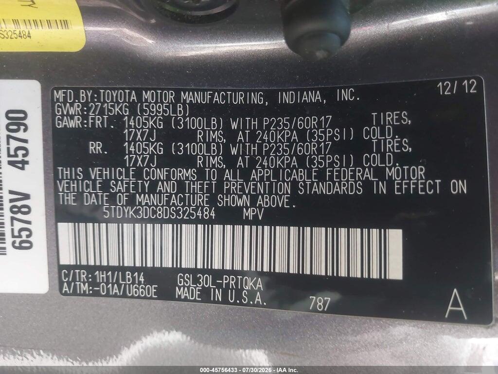 5TDYK3DC8DS325484 2013 TOYOTA SIENNA photo no. 9