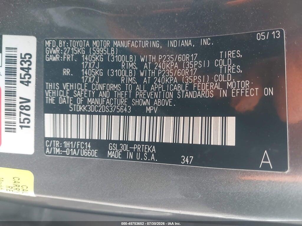 5TDKK3DC2DS375643 2013 TOYOTA SIENNA photo no. 9