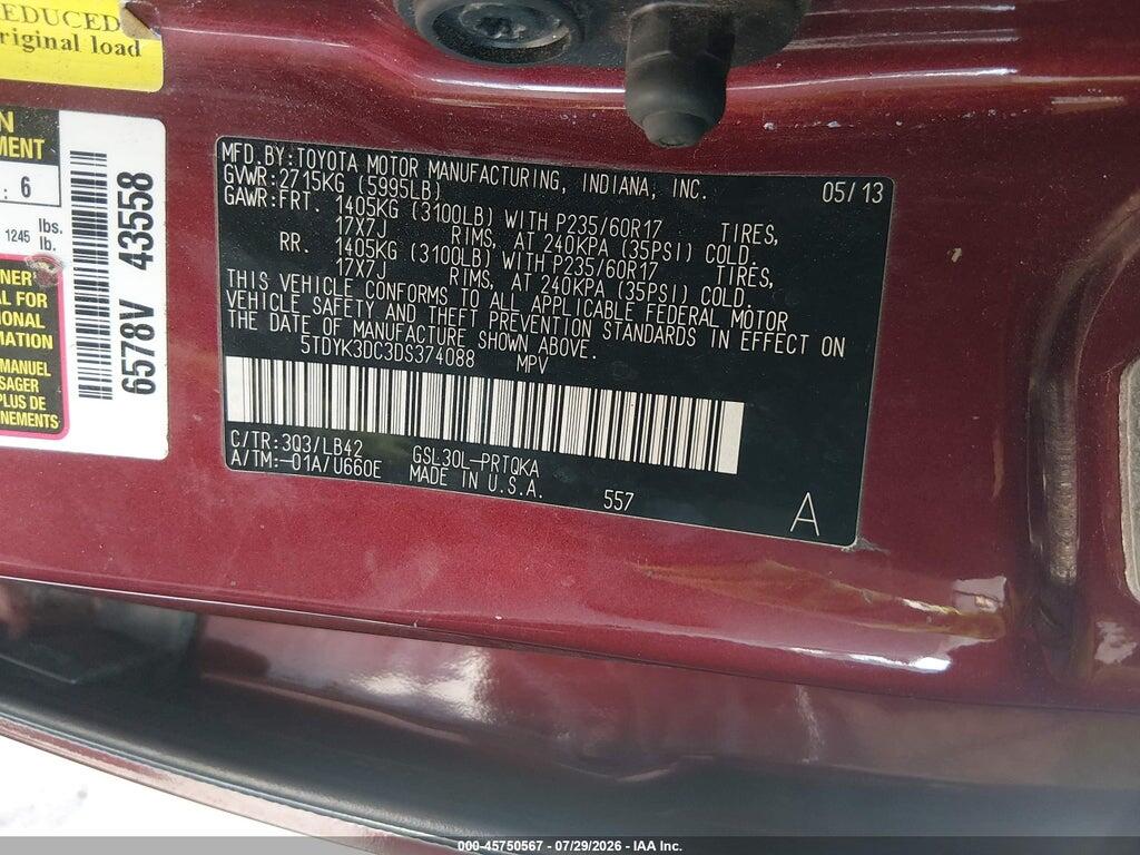 5TDYK3DC3DS374088 2013 TOYOTA SIENNA photo no. 9