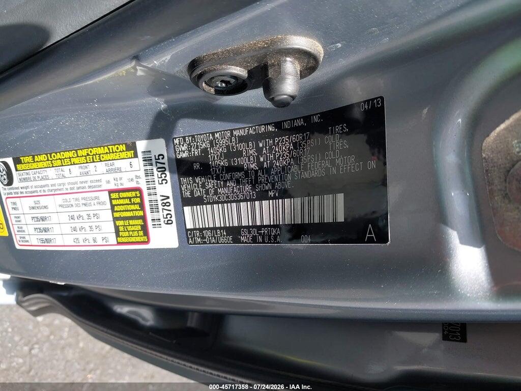 5TDYK3DC3DS367013 2013 TOYOTA SIENNA photo no. 9