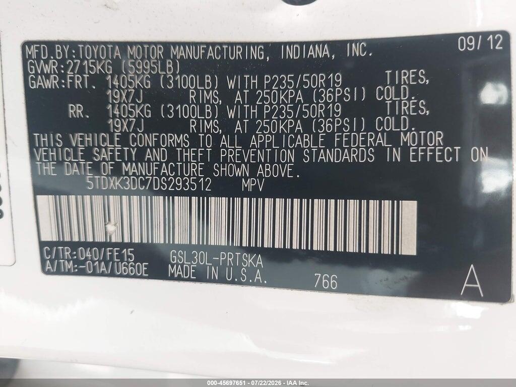 5TDXK3DC7DS293512 2013 TOYOTA SIENNA photo no. 9