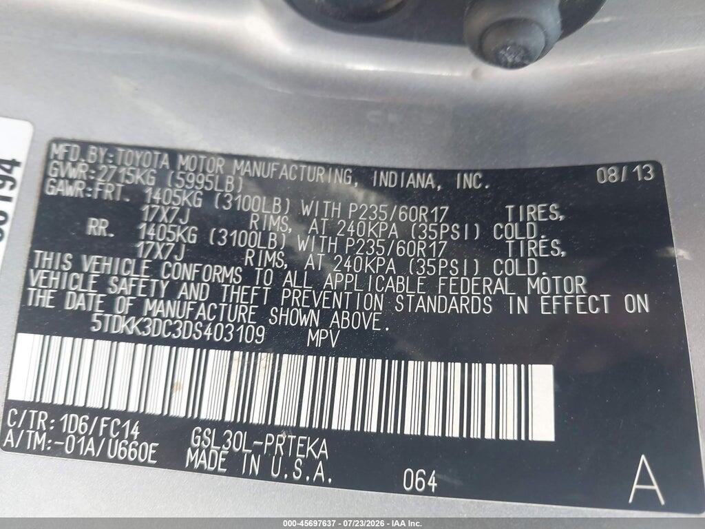 5TDKK3DC3DS403109 2013 TOYOTA SIENNA photo no. 9