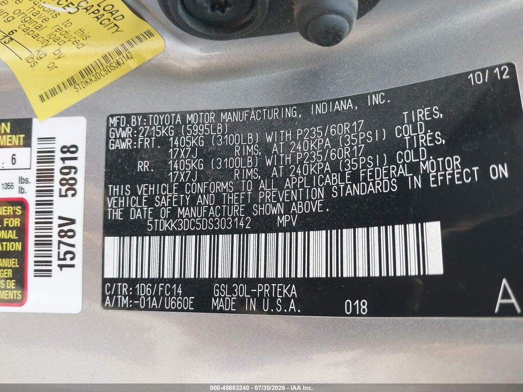5TDKK3DC5DS303142 2013 TOYOTA SIENNA photo no. 9