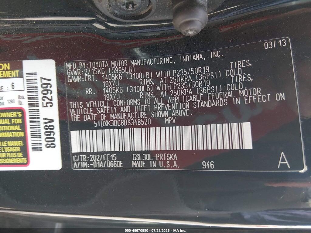 5TDXK3DC8DS348520 2013 TOYOTA SIENNA photo no. 9
