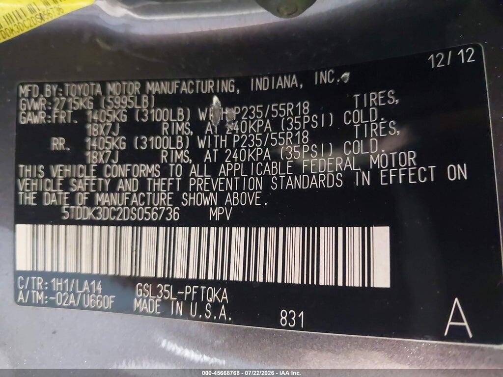 5TDDK3DC2DS056736 2013 TOYOTA SIENNA photo no. 9