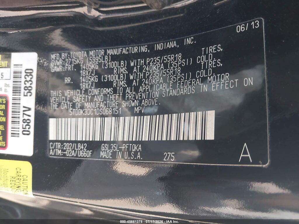 5TDDK3DC1DS068151 2013 TOYOTA SIENNA photo no. 9
