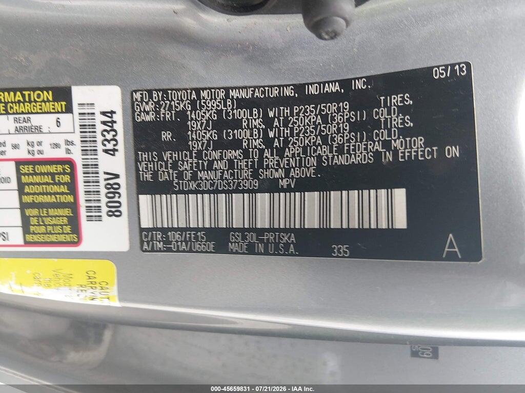 5TDXK3DC7DS373909 2013 TOYOTA SIENNA photo no. 9