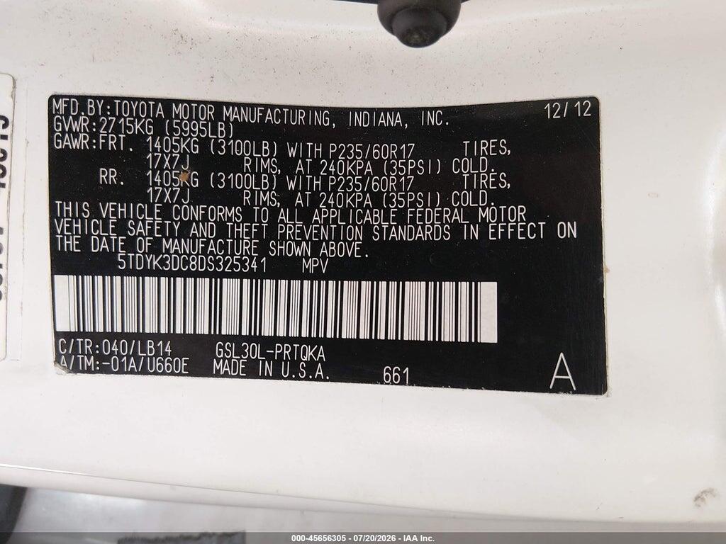 5TDYK3DC8DS325341 2013 TOYOTA SIENNA photo no. 9